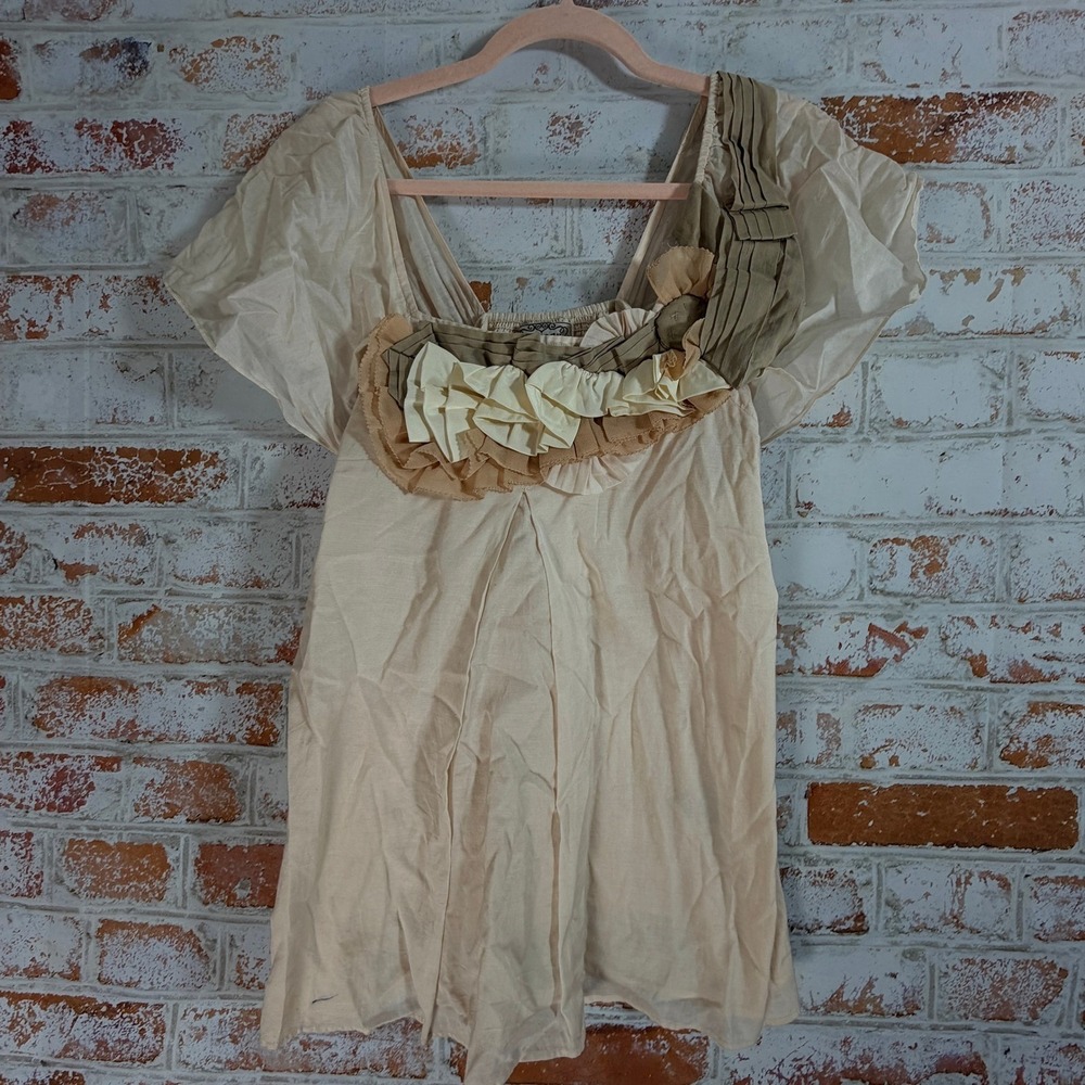 Anthropologie Baraschi Ruffle Blouse Womens 8 Cream Silk Blend Top Cottagecore
